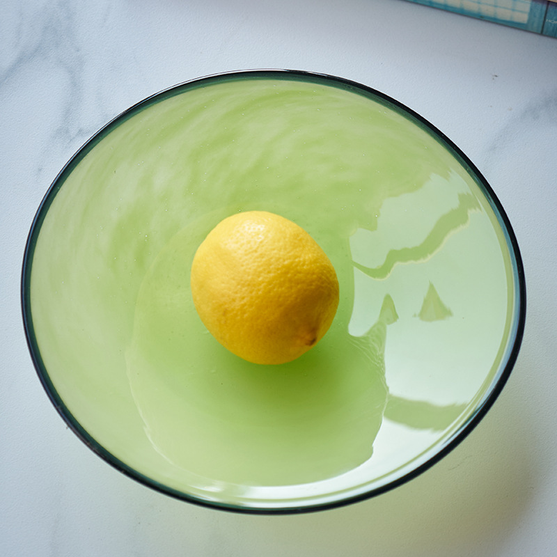 Food Storage Glass Round - طبق فاكهة زجاجي ملون بحواف سوداء