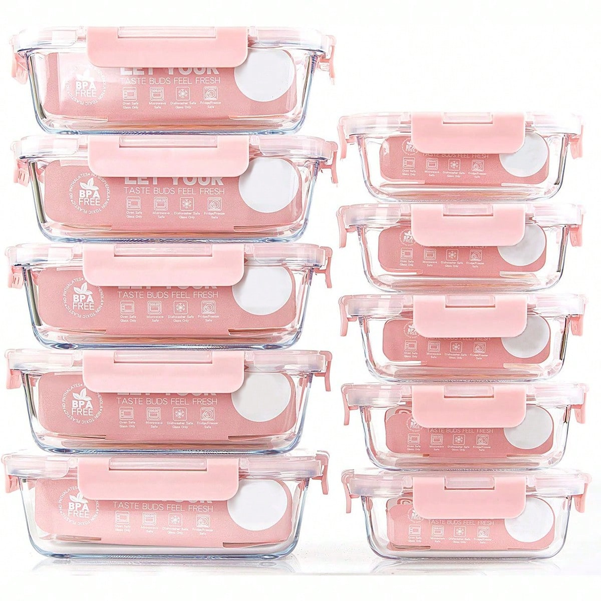 Food Storage Cabinet - 10 حاويات زجاجية لتحضير الوجبات، حاويات
