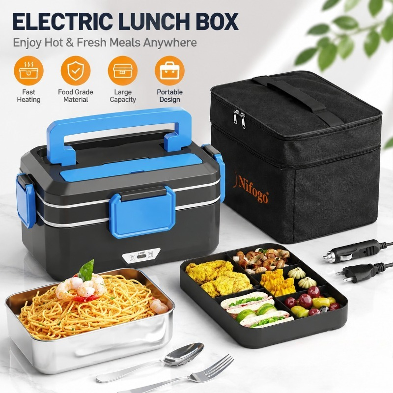 Food Storage Warmer - صندوق غداء كهربائي مزدوج الاستخدام، يعمل