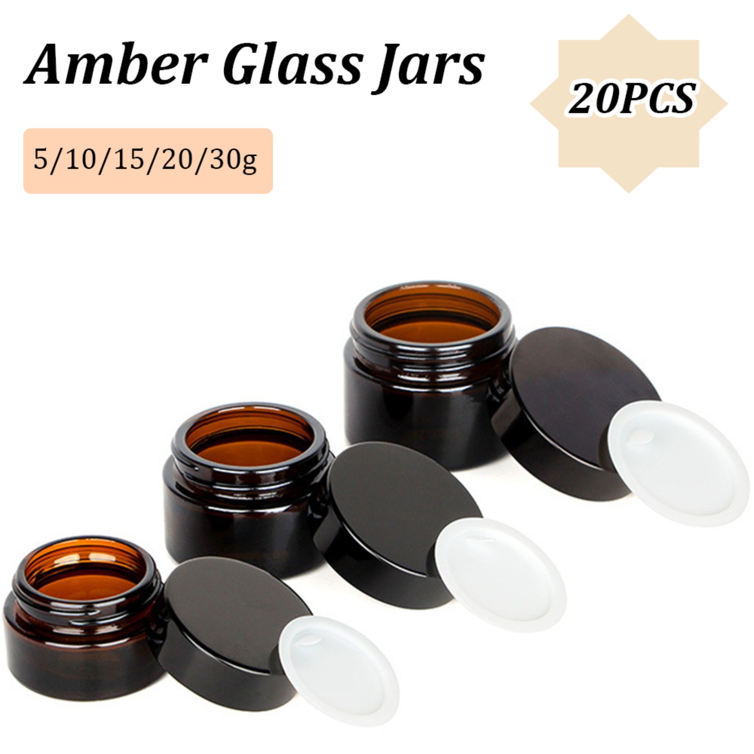 Food Storage Glass Round - 20 قطعة برطمانات زجاجية كهرمانية صغيرة
