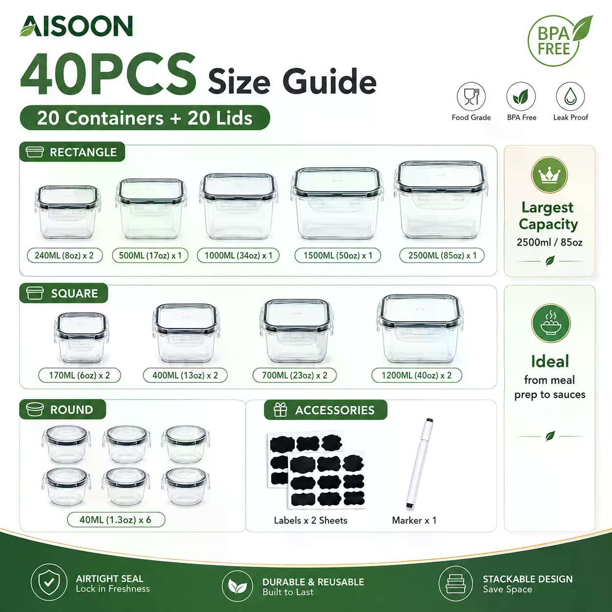مجموعة من 40 قطعة من حاويات تخ - مراجعة Food Storage Silicone وسعره