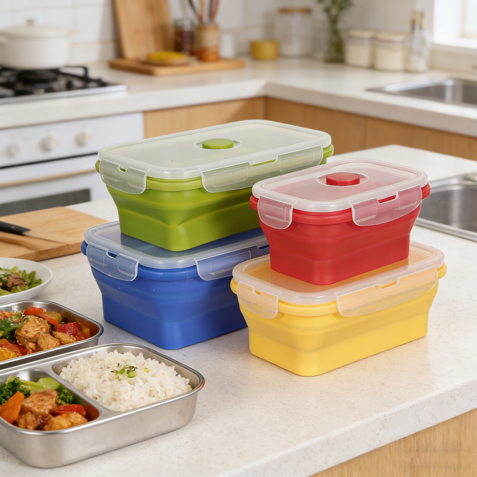 4 قطع من علب الطعام القابلة لل - مراجعة Food Storage Silicone وسعره